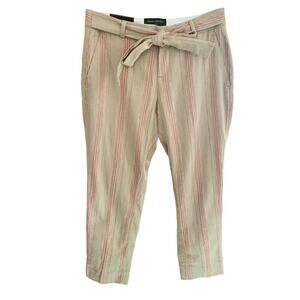 New Banana Republic Avery Tie Waist Stripe Linen Blend Ankle Pants 00 Petite